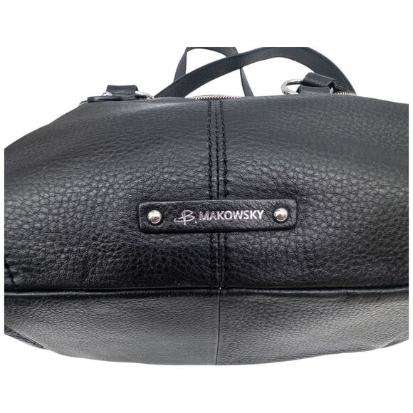 B Makowsky Black Leather Shoulder Bag Foldover Tote BM40415M - Picture 9 of 13